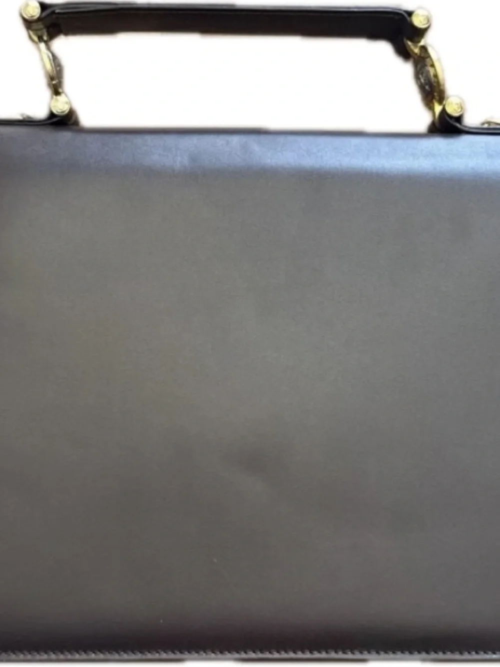 Gianni Versace Designer Brown Leather Top-Handle Shoulder Bag with Gold Hardware